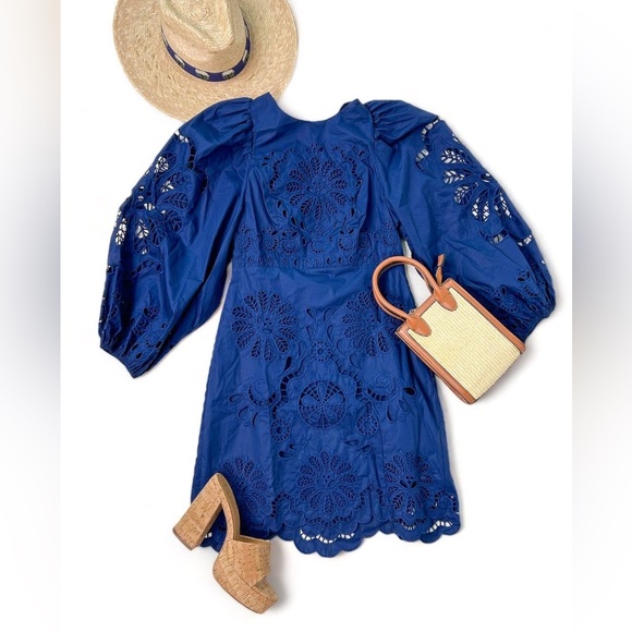 Farm Rio , Navy Blue Flowery Richelieu Mini Dress #FARMRIO - Picture 6 of 7